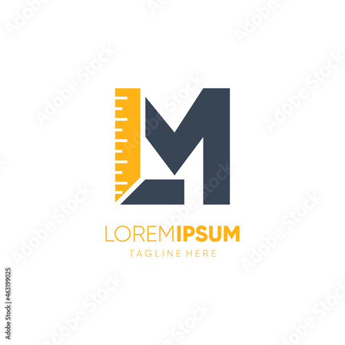 Letter M Ruler Logo Design Vector Graphic Icon Emblem Illustration Background Template