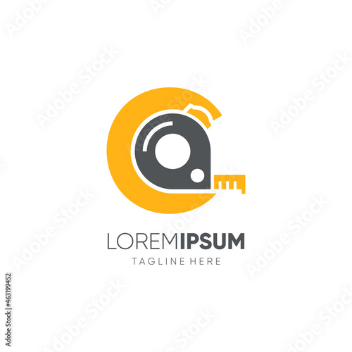 Letter C Roll meter or Measuring Tape Logo Design Vector Graphic Icon Emblem Illustration Background Template