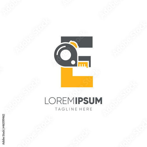 Letter E Roll Meter or Measuring Tape Logo Design Vector Graphic Icon Emblem Illustration Background Template