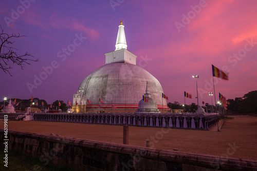 Nightfall in the ancient ruwanweli Maha Seya dagoba. Anuradhapura, Sri Lanka photo