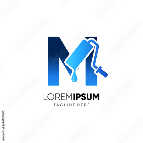 Letter M Paint Roller Logo Design Vector Graphic Icon Emblem Illustration Background Template