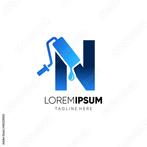 Letter N Paint Roller Logo Design Vector Graphic Icon Emblem Illustration Background Template