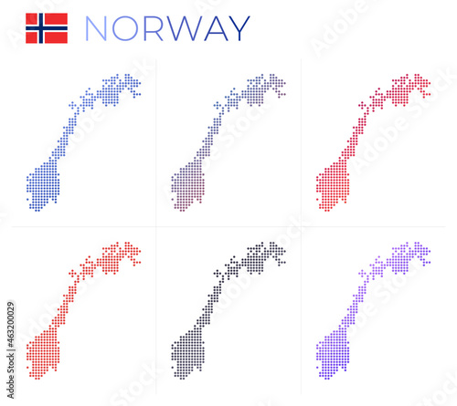 Norway dotted map set. Map of Norway in a dotted style with borders filled with beautiful smooth gradient circles. Classy vector illustration.