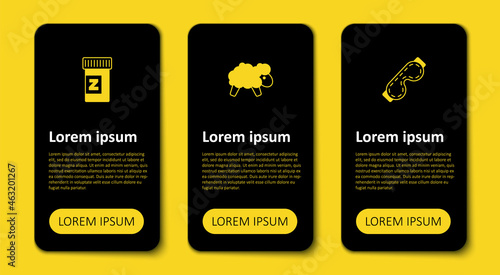 Set Eye sleep mask, Sheep and Sleeping pill. Business infographic template. Vector
