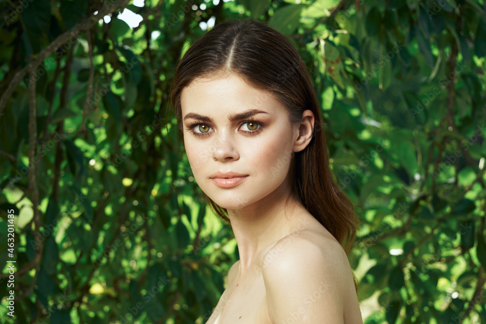 smiling woman makeup spa nature fresh air cropped view smiling woman makeup spa nature fresh air cropped view