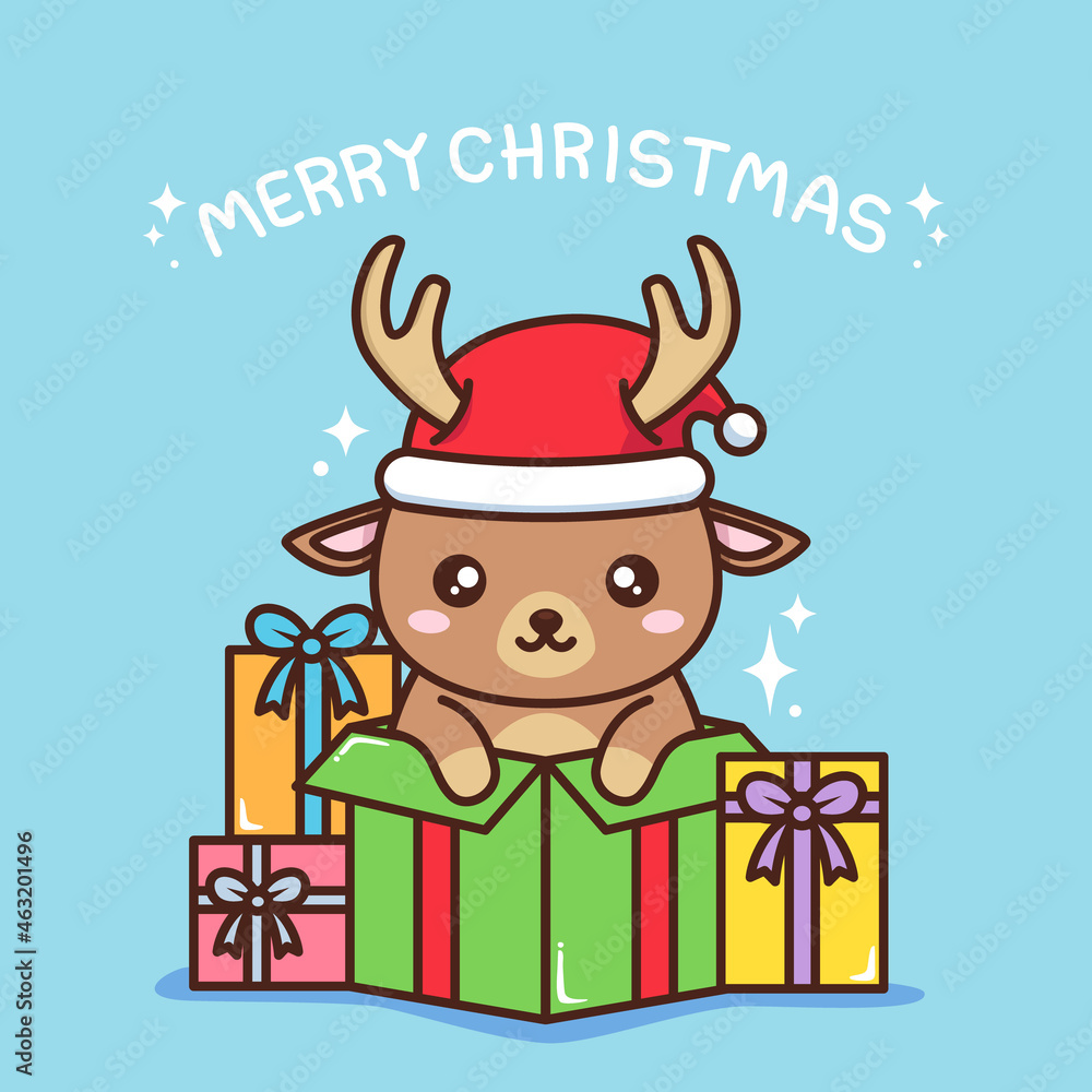 Obraz premium cute christmas deer with present