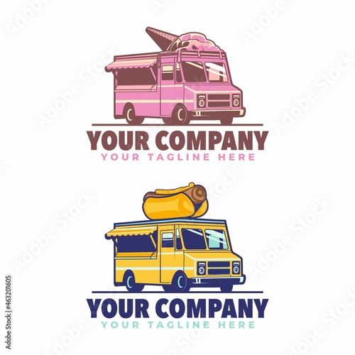 ice cream food truck  and Hot dog Food Truck logo