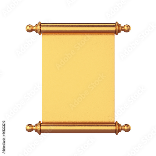Open gold scroll on white background, 3d render