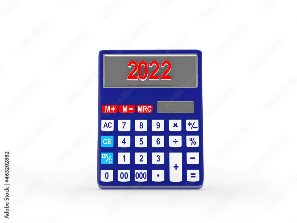 Blue vertical calculator with number 2022 isolated on white background. 3D illustration Blue vertical calculator with number 2022 isolated on white background. 3D illustration