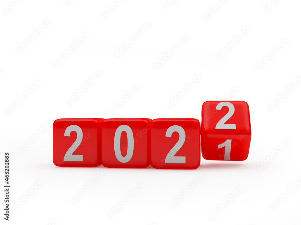 The numbers 2021 change to 2022 on the red dice. The numbers 2021 change to 2022 on the red dice.