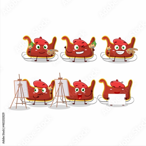 Artistic Artist of santa carriage cartoon character painting with a brush