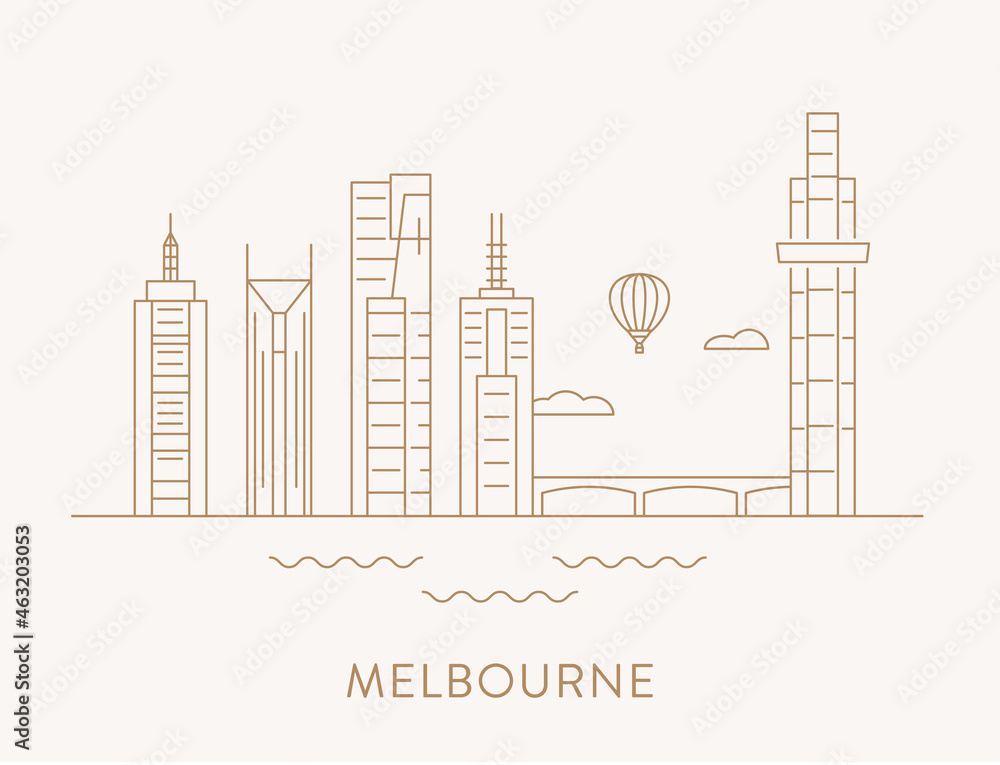 Fototapeta premium Melbourne city cbd line art style with high-rise buildings