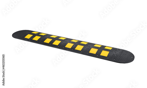 Speed bump black and yellow on white background, 3d render