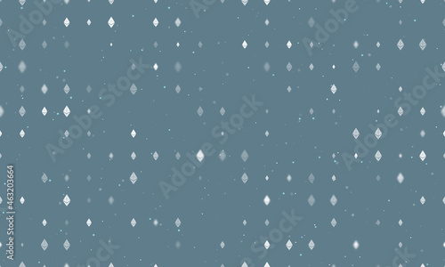Seamless background pattern of evenly spaced white ethereum symbols of different sizes and opacity. Vector illustration on blue gray background with stars