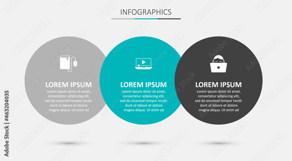 Set Online play video, Electronic book with mouse and Student working at laptop. Business infographic template. Vector Set Online play video, Electronic book with mouse and Student working at laptop. Business infographic template. Vector