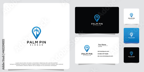 Travel pin and palm tree modern geometric creative logo design inspiration