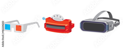 Virtual Reality Goggles Evolution, 3D Vector illustration