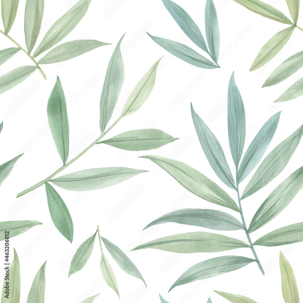 Abstract botanical pattern from leaves. Seamless pattern for fabric, wallpaper, wrapping paper design, scrapbooking. Watercolor leaves painted on paper and processed in Photoshop. Abstract botanical pattern from leaves. Seamless pattern for fabric, wallpaper, wrapping paper design, scrapbooking. Watercolor leaves painted on paper and processed in Photoshop.