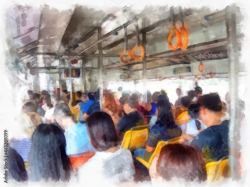 passenger in passenger ship watercolor style illustration impressionist painting. © Kittipong