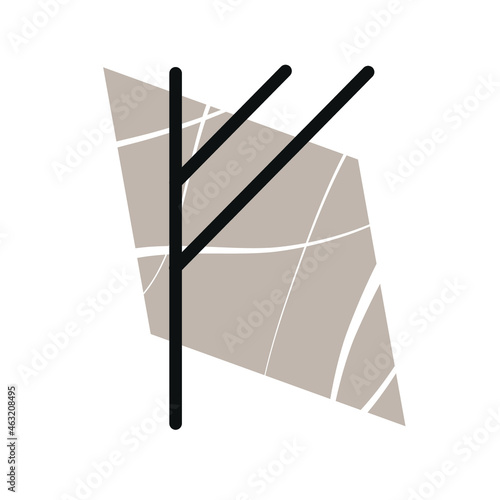 Ancient Old Norse Rune : Fehu, Rune of Frey. Runic letter in black on brown and white background. 