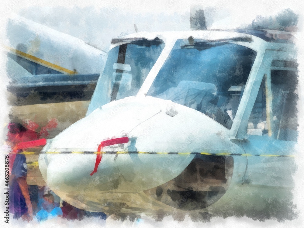 Air show at the airport watercolor style illustration impressionist painting.
