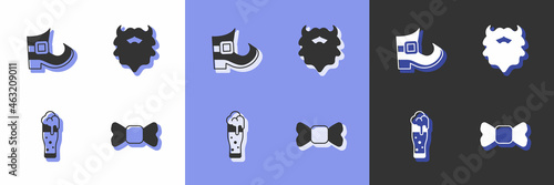 Set Bow tie, Leprechaun boot, Glass of beer and Mustache and beard icon. Vector