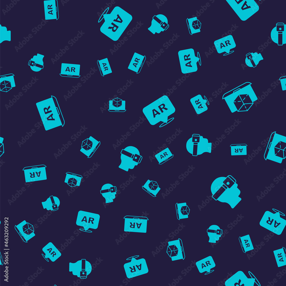 Set Augmented reality AR, 3d modeling, and Virtual glasses on seamless pattern. Vector Set Augmented reality AR, 3d modeling, and Virtual glasses on seamless pattern. Vector