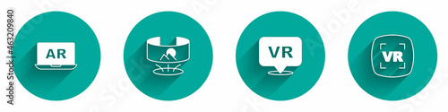 Set Augmented reality AR, 360 degree view, Virtual and icon with long shadow. Vector
