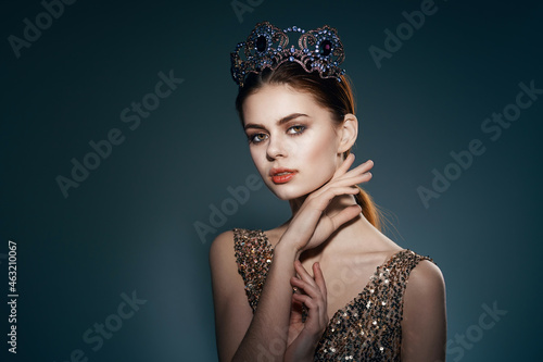 cheerful woman with a crown on her head jewelry luxury celebrity