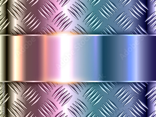 Silver polished steel texture background, shiny chrome metallic with diamond plate iridescence texture, 3d vector lustrous metal design.