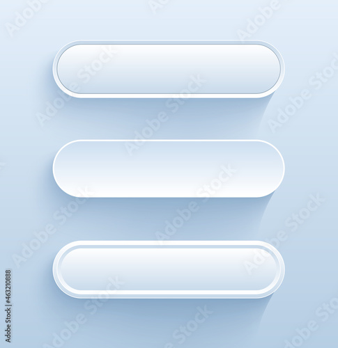 Buttons white and gray, 3D navigation  panel for website, editable vector illustration.