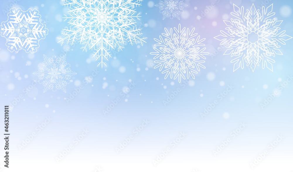 Christmas background with snowflakes, blue winter snow background, vector illustration.