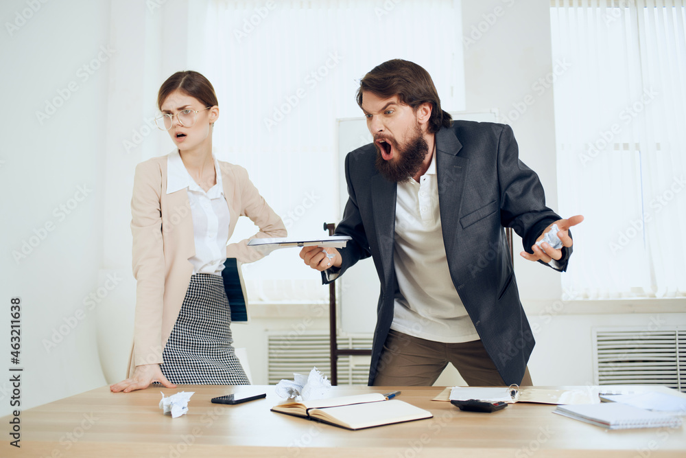 boss shouting at woman office dissatisfaction business work emotions boss shouting at woman office dissatisfaction business work emotions