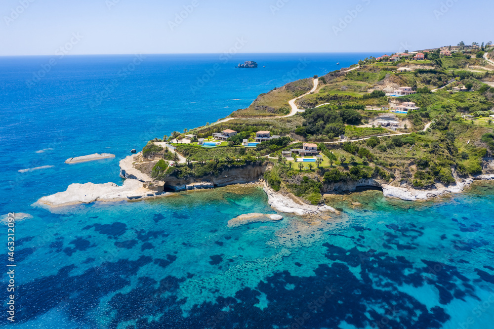 Aerial view of rocky cost of Amandakis Beach, Kefalonia Ionian island, Greece