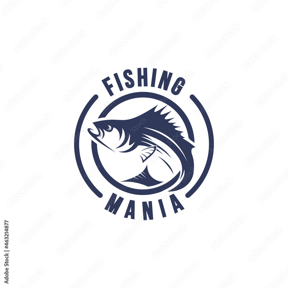 Fishing hobby logo template in black. Fish hunter Fishing hobby logo template in black. Fish hunter