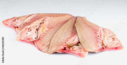 Composition of Sea Bream Fillets on white background.