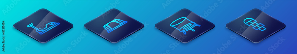 Set Isometric line Jumping trampoline, Bumper car, Hopscotch and Monkey bar icon. Vector Set Isometric line Jumping trampoline, Bumper car, Hopscotch and Monkey bar icon. Vector