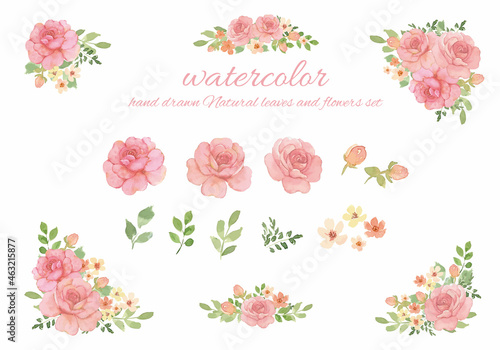 水彩で描いた薔薇のイラストセット