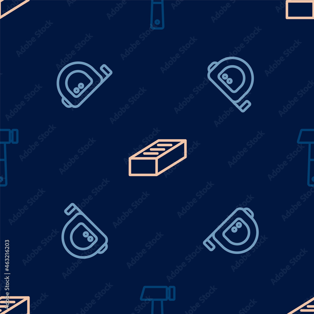 Set line Hammer, Roulette construction and Brick on seamless pattern. Vector Set line Hammer, Roulette construction and Brick on seamless pattern. Vector