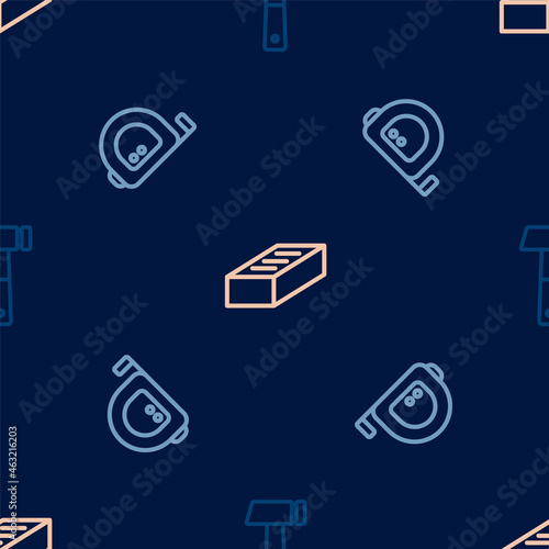 Set line Hammer, Roulette construction and Brick on seamless pattern. Vector © Iryna