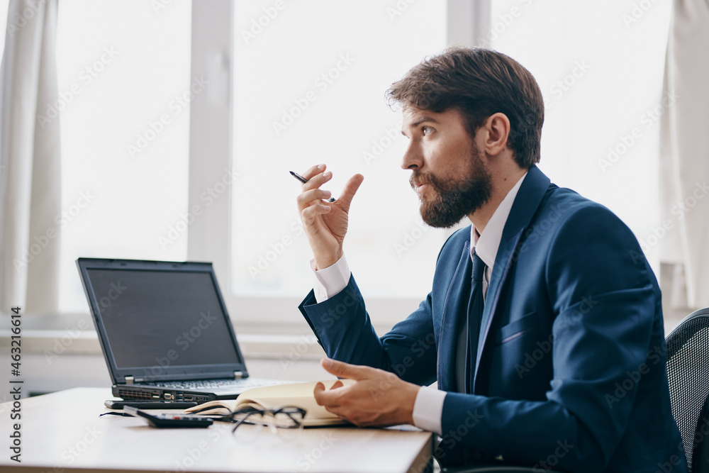 manager working for a laptop in the office emotions discontent professional manager working for a laptop in the office emotions discontent professional