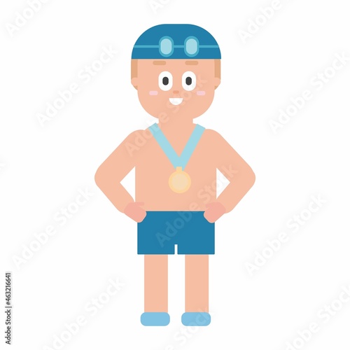 Boy swimmer with medal