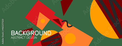 Abstract background. Blocks, lines, triangles, circles composition. Techno or business concept for wallpaper, banner, background, landing page