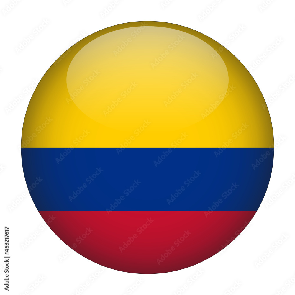 Fototapeta premium Colombia 3D Rounded Country Flag button Icon