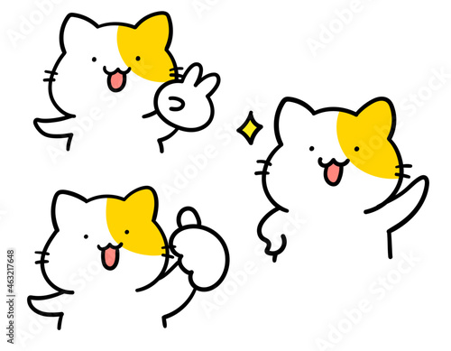 元気なかわいいねこのキャラクターイラストセット
