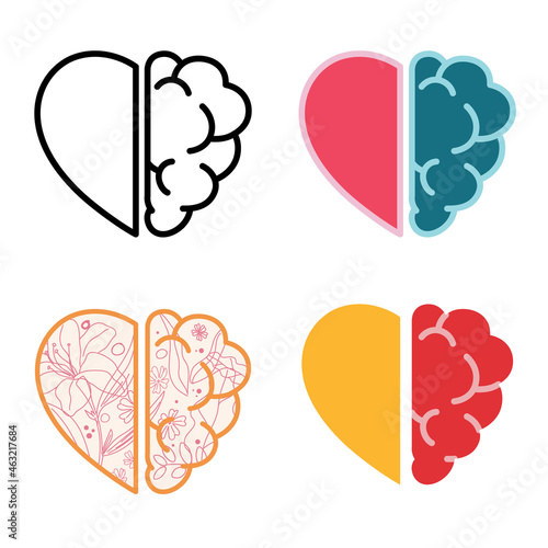 Set Heart and Brain concept isolated on with background, rational thinking, teamwork and balance between soul. 
Simple vector illustration for graphic or web design.