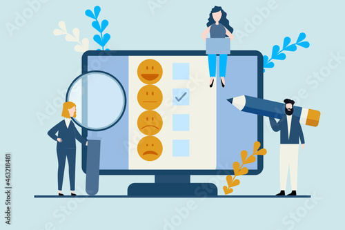 Emotional feedback with emoticons and checklists on laptop vector