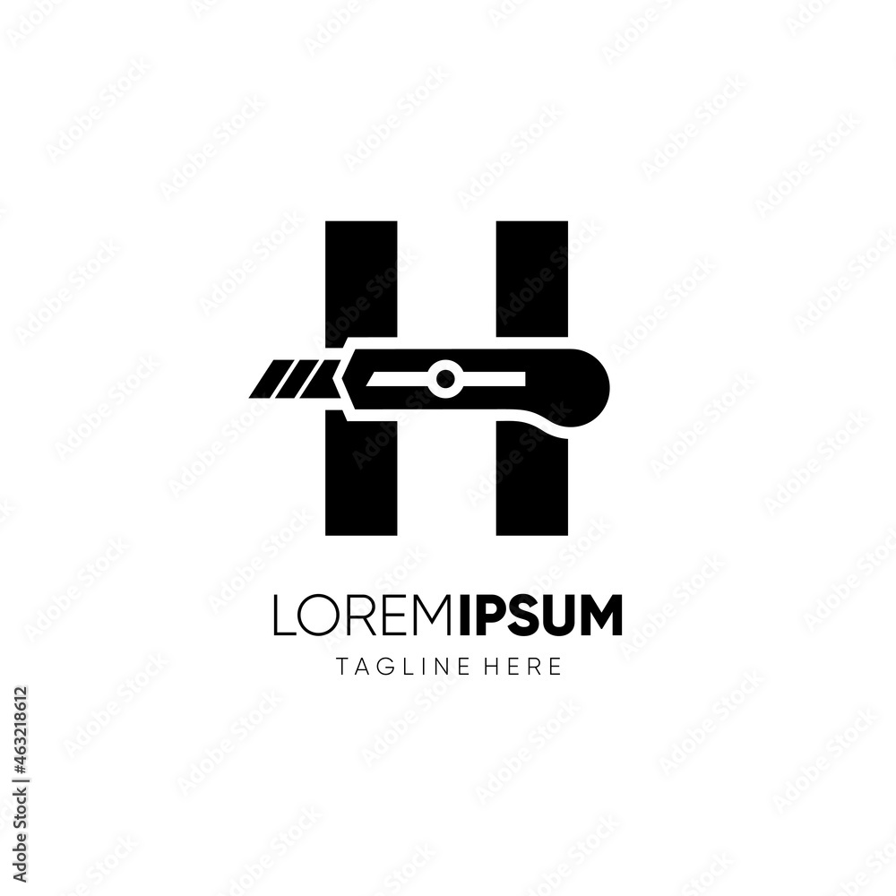 Letter H Stationery Knife or Paper Cut Logo Design Vector Graphic Icon Emblem Illustration Background Template Letter H Stationery Knife or Paper Cut Logo Design Vector Graphic Icon Emblem Illustration Background Template