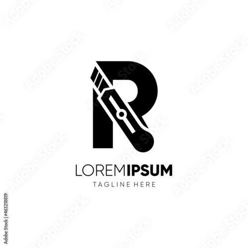 Letter R Stationery Knife or Paper Cut Logo Design Vector Graphic Icon Emblem Illustration Background Template