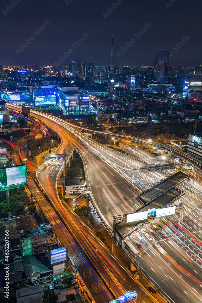 aerial view of bangkok architectures in smart city for technology background. Skyscraper buildings in Bangkok City at night, Thailand
